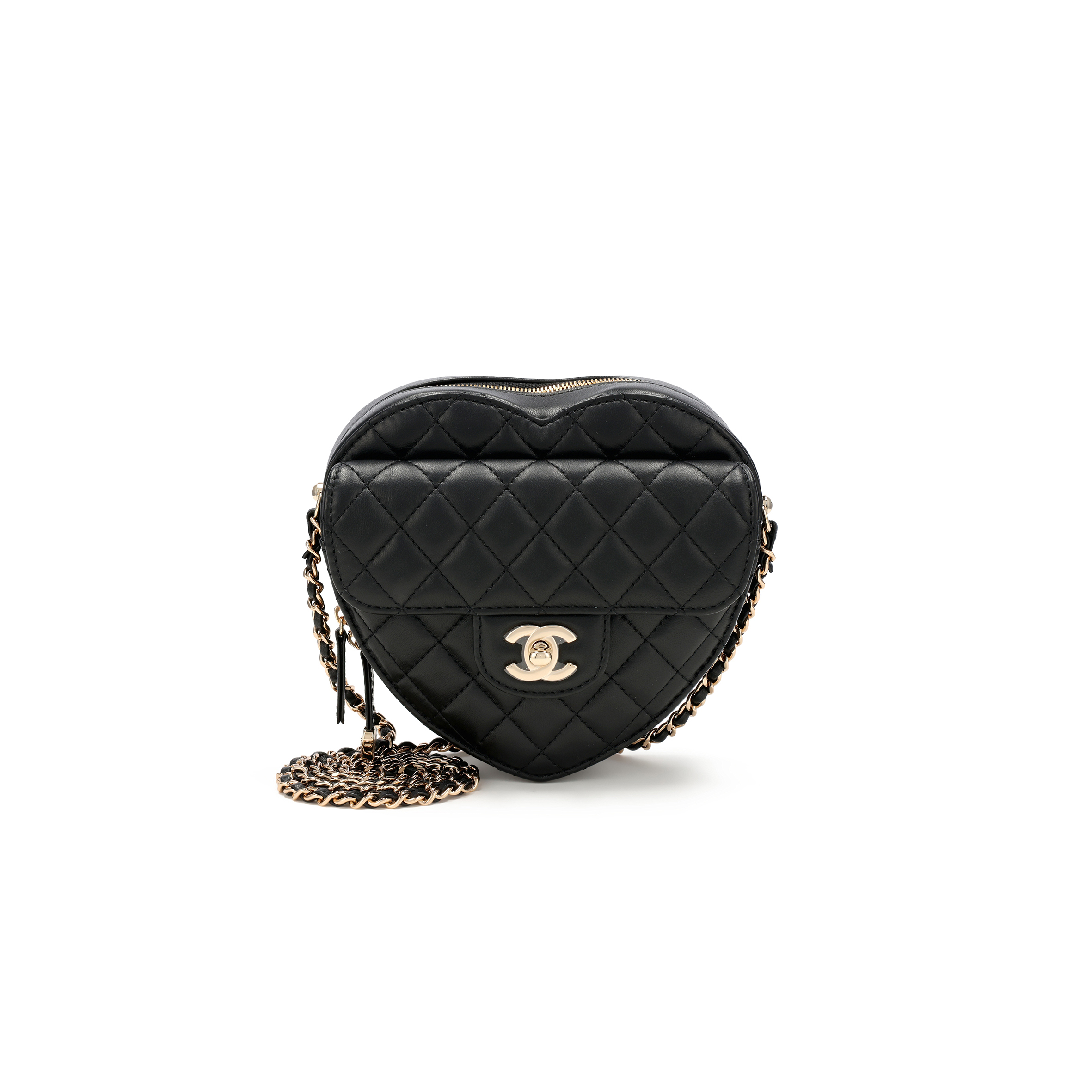 CHANEL BLACK QUILTED LAMBSKIN CC IN LOVE HEART BAG GOLD HARDWARE AS3191 (18*16.5*6.5cm)